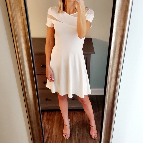 Aqua Dresses & Skirts - NWT Aqua White Fit & Flare Midi Sheer Inset Dress